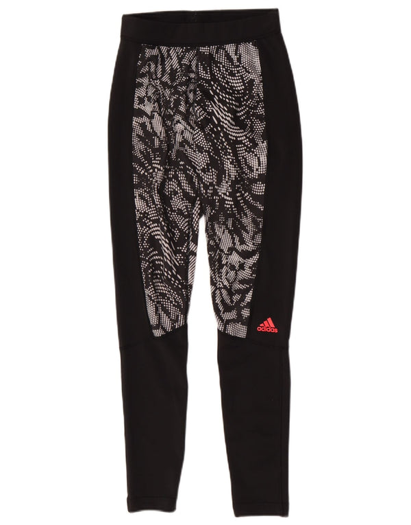 Adidas Damen Climalite Leggings UK 4/6 XS Schwarz Polyester mit Animal-Print