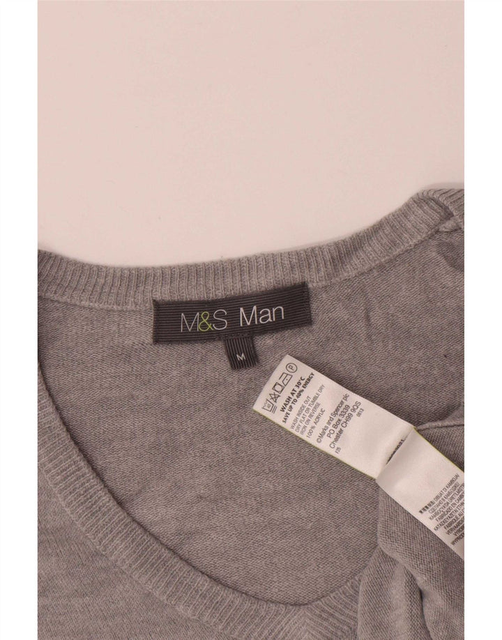 Marks & Spencer Herren-Pullover mit V-Ausschnitt, mittelgraues Acryl