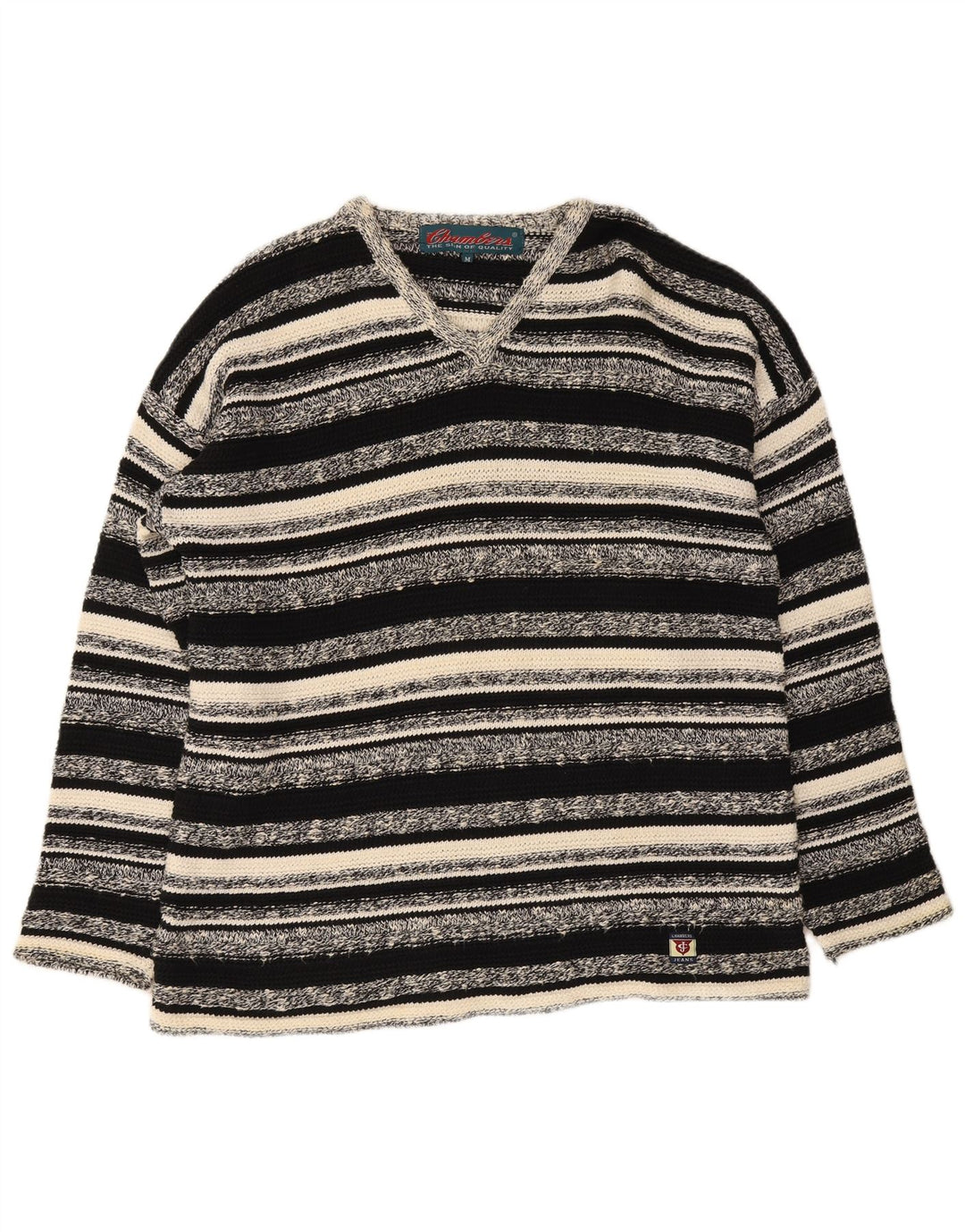 Chambers Herren-Pullover mit V-Ausschnitt, mittelschwarz, gestreift, Baumwolle