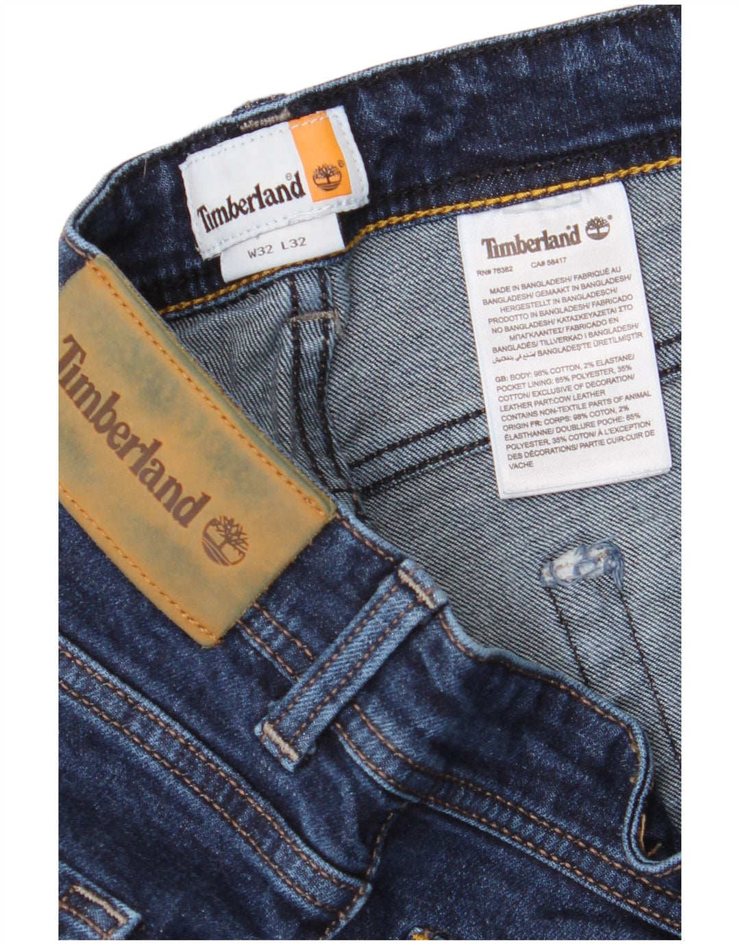 Timberland Herren Straight Jeans W32 L29 Marineblau Baumwolle