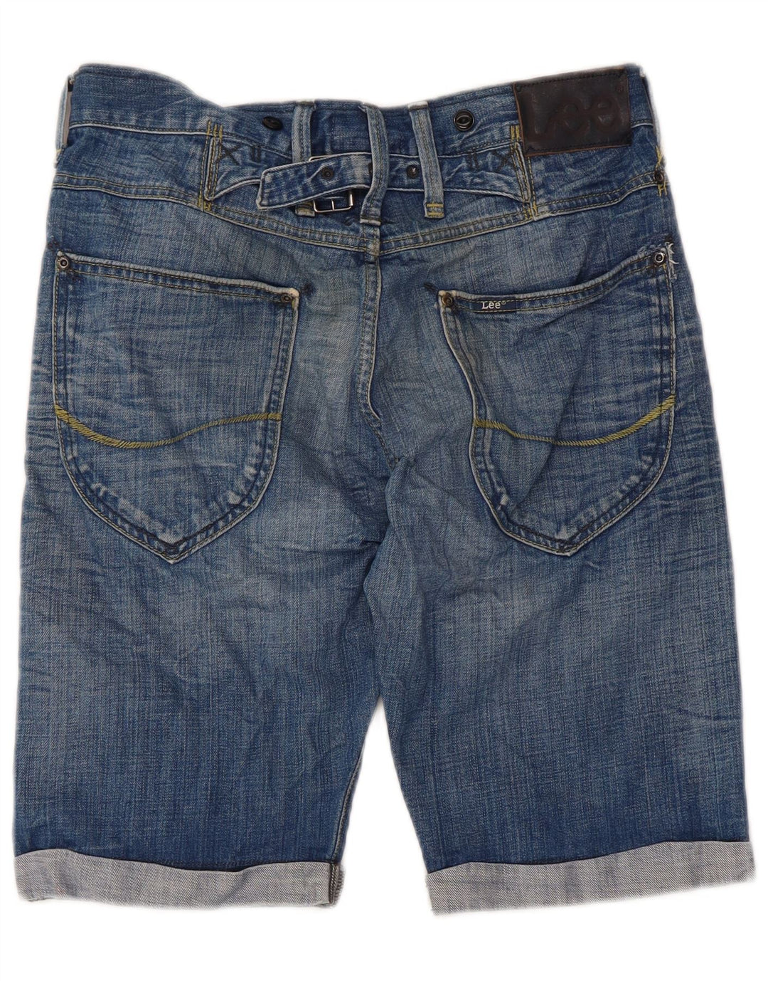 Lee Mens Green Cinch Denim Shorts W29 Small Blaue Baumwolle