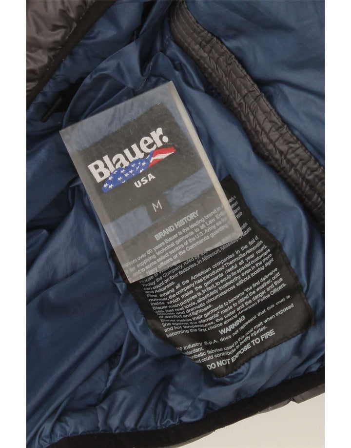 Blauer wattierte Herrenjacke mit Kapuze, UK 38, mittelgraues Polyamid