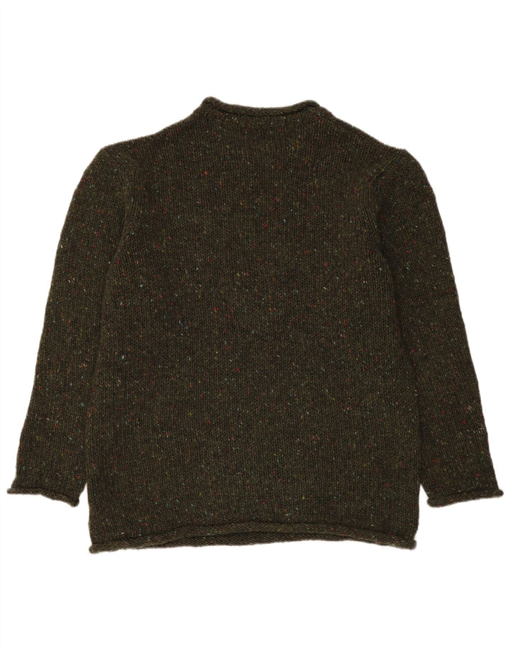 Aran Crafts Herren-Pullover mit U-Boot-Ausschnitt, mittlerer Khaki-gefleckter Wolle