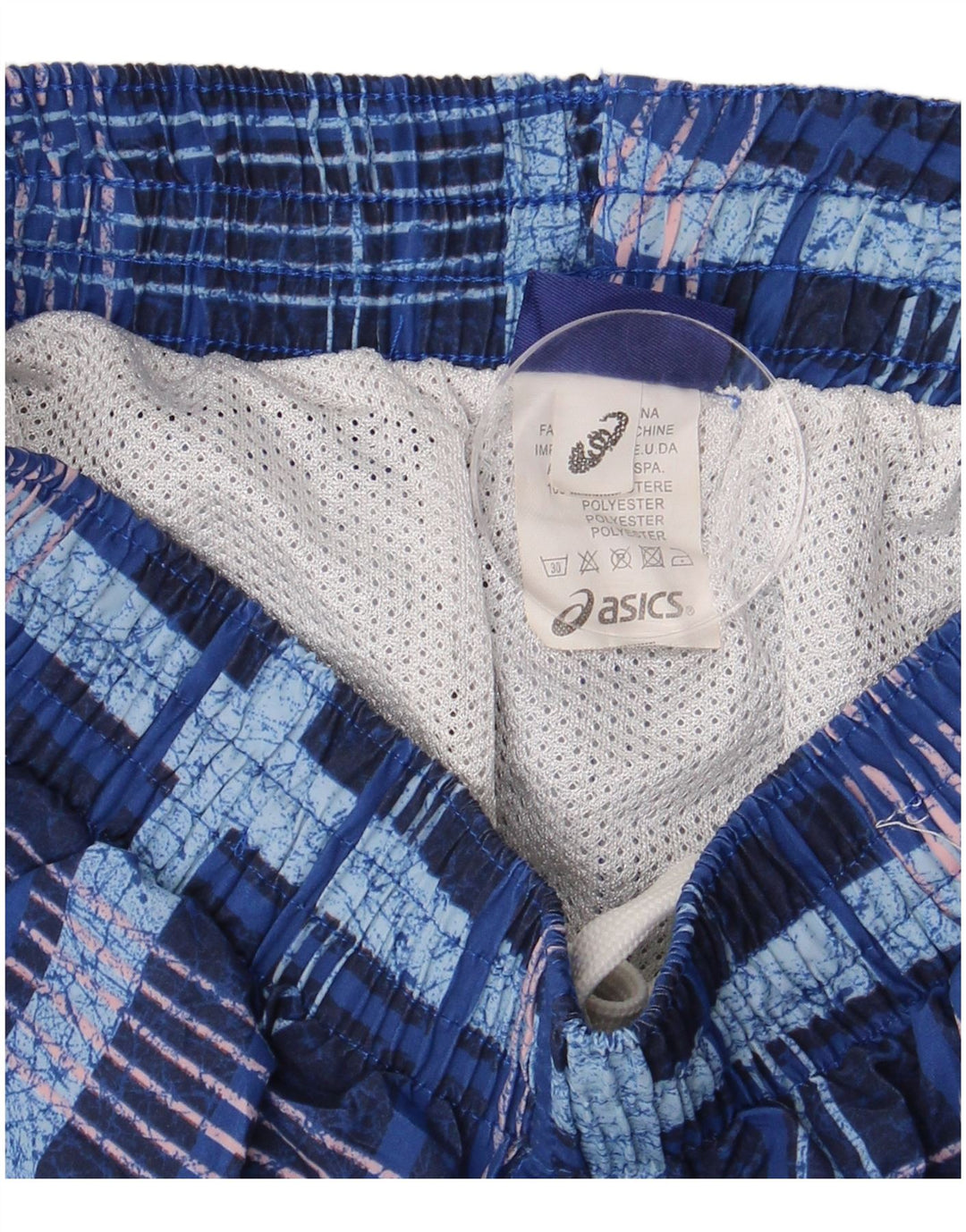 ASICS Herren-Badeshorts, klein, blau kariert, Polyester