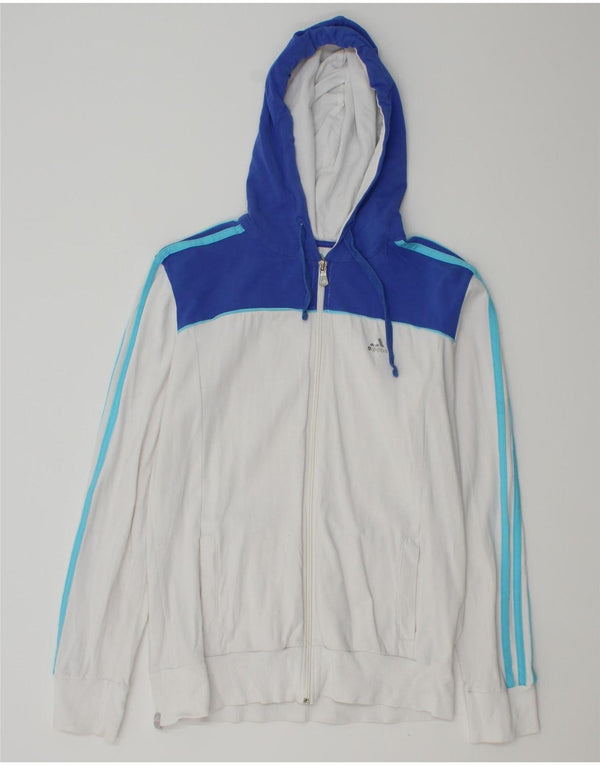 Adidas Damen Zip Hoodie Pullover UK 14 Große weiße Colourblock-Baumwolle
