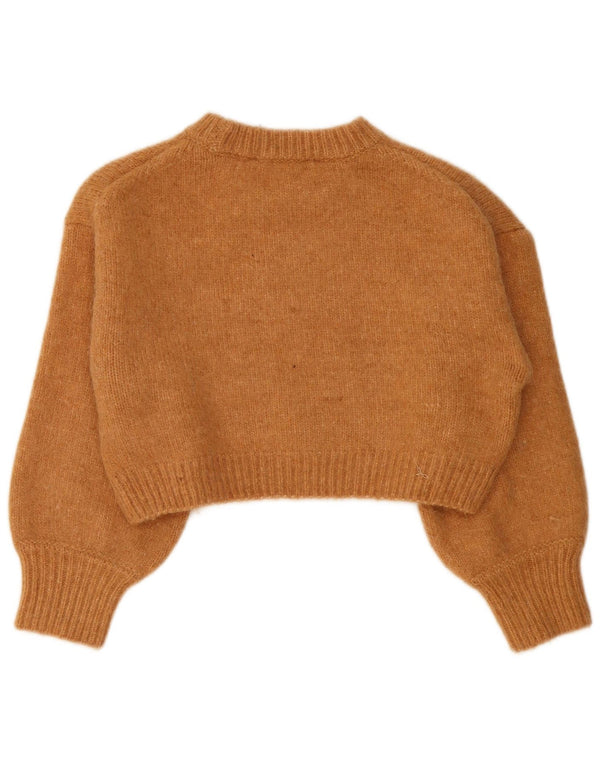 Zara Damen Crop Crew Neck Pullover Pullover UK 14 Medium Beige Nylon