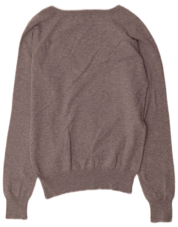 Zara Damen-Pullover mit V-Ausschnitt, Gr. 10, Größe S, graue Baumwolle