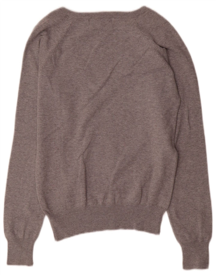 Zara Damen-Pullover mit V-Ausschnitt, Gr. 10, Größe S, graue Baumwolle