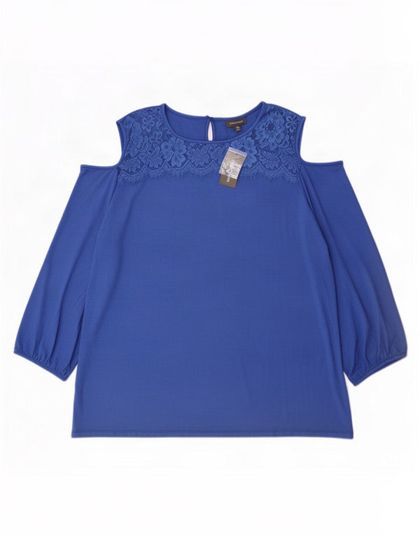 Betty Barclay Womens Oversized Off Shoulder Blouse Top UK 18 XL Blue Floral