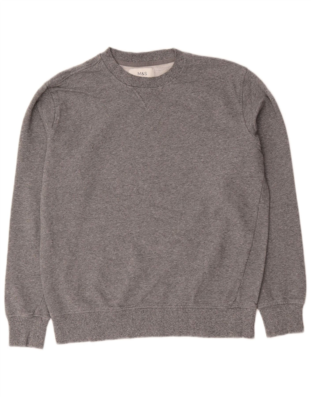 Marks & Spencer Herren-Sweatshirt-Pullover aus mittelgrau gefleckter Baumwolle