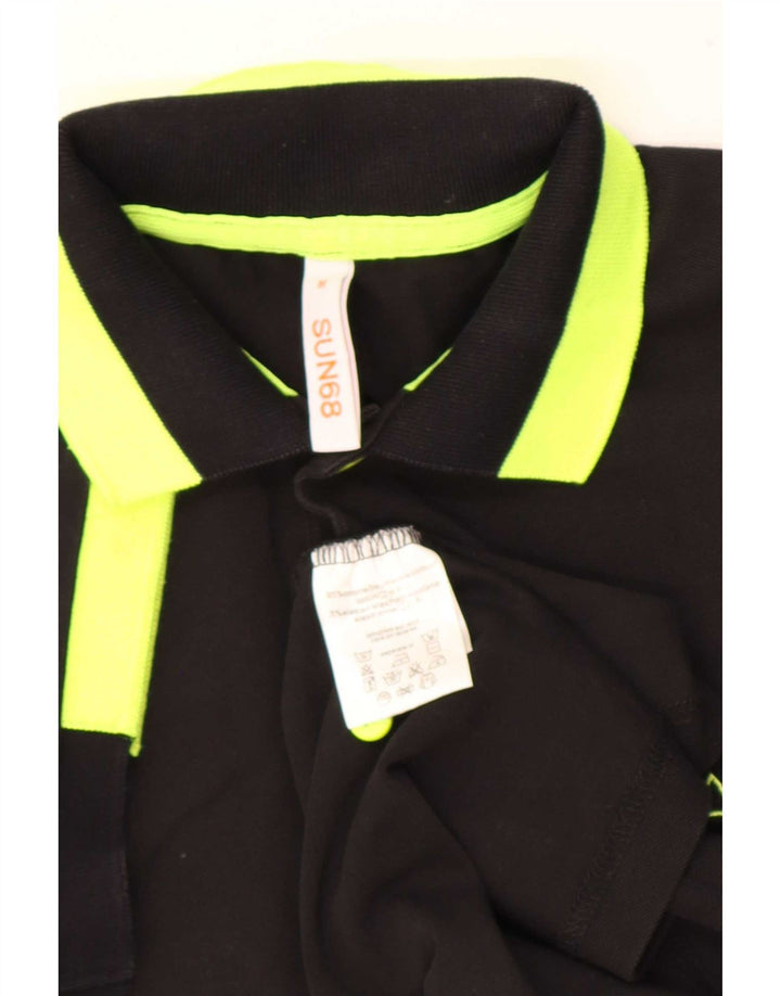 Sun68 Herren-Poloshirt aus mittelschwarzer Colourblock-Baumwolle