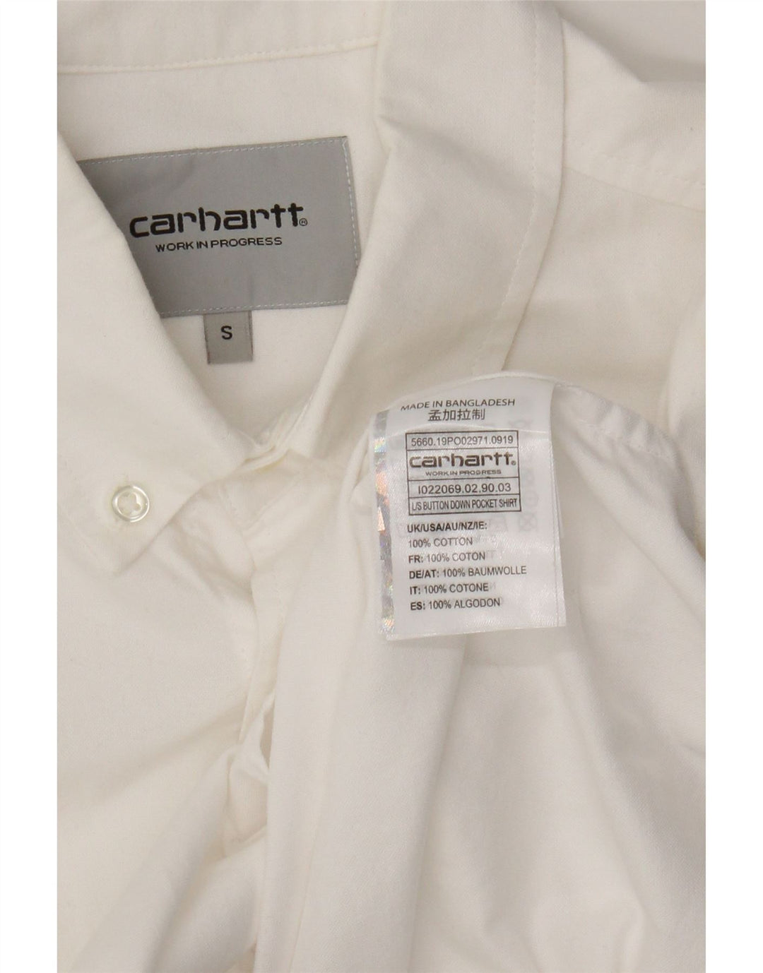 Carhartt Herrenhemd Small aus weißer Baumwolle