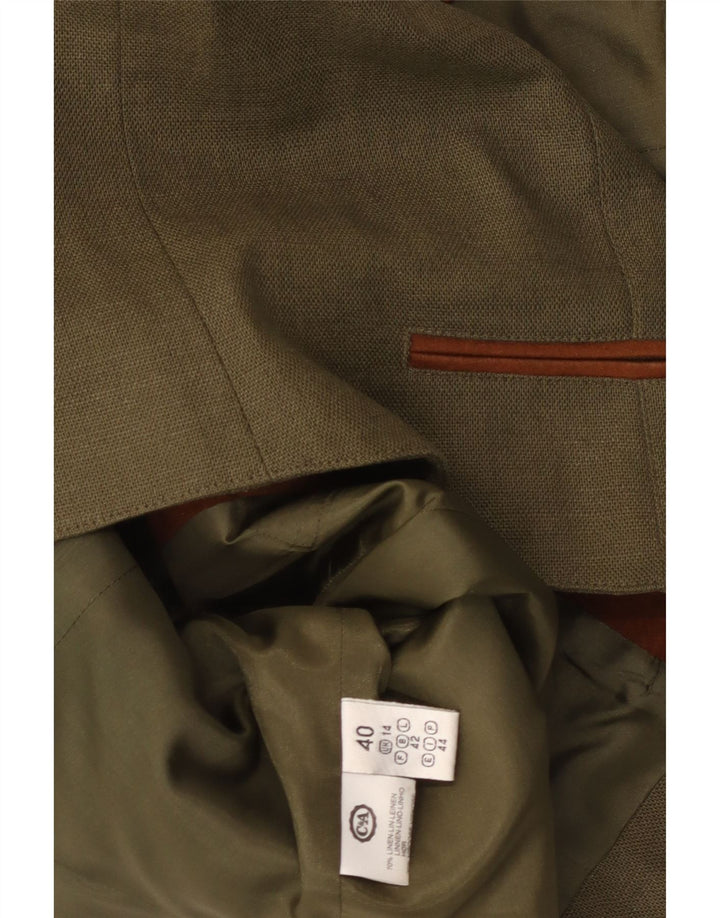 C&A Damen Weste UK 14 Medium Khaki Floral Linen