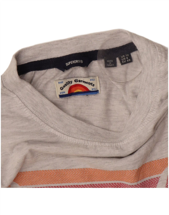 Superdry Damen Crop Graphic T-Shirt Top UK 12 Mittelgrau gestreift