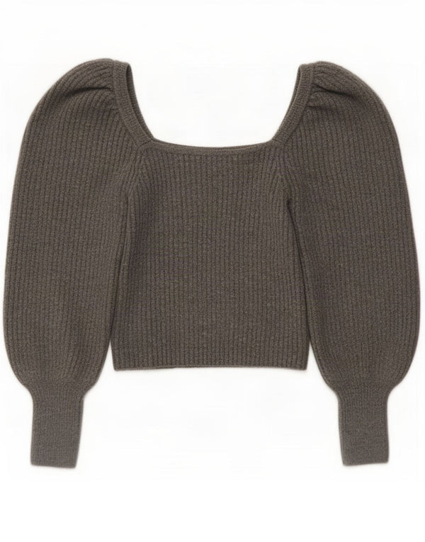 Zara Damen Top Langarm UK 12 Mittelgraues Acryl