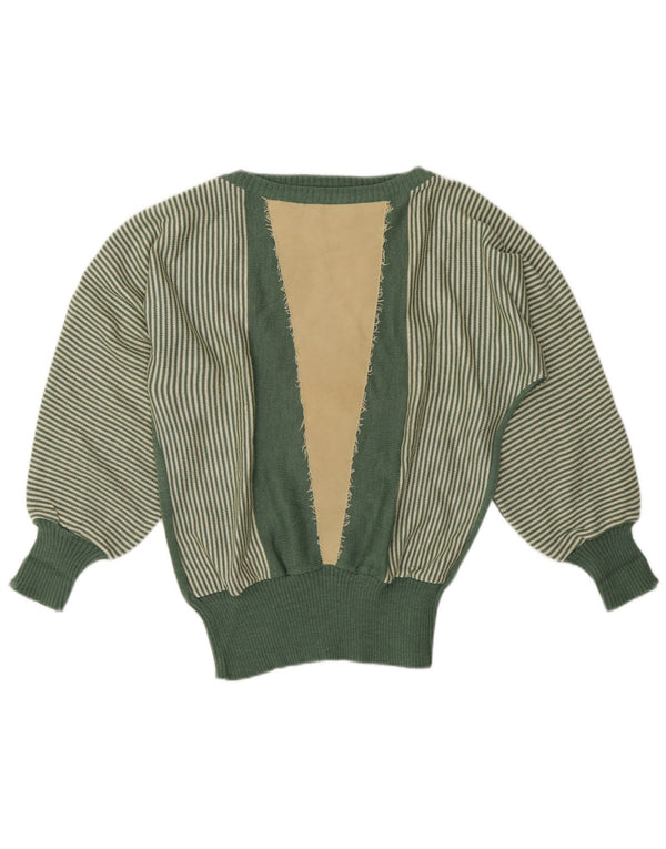 Vintage Damen Pullover mit U-Boot-Ausschnitt, Gr. 16, groß, grün gestreift