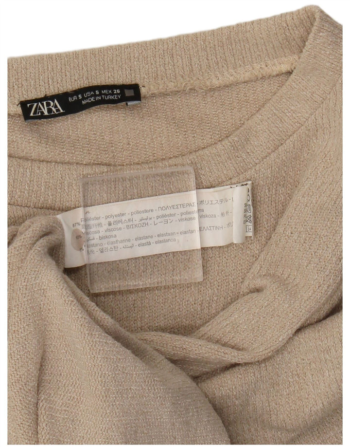 Zara Damen Crop U-Boot-Ausschnitt Pullover Pullover UK 10 Small Beige Polyester