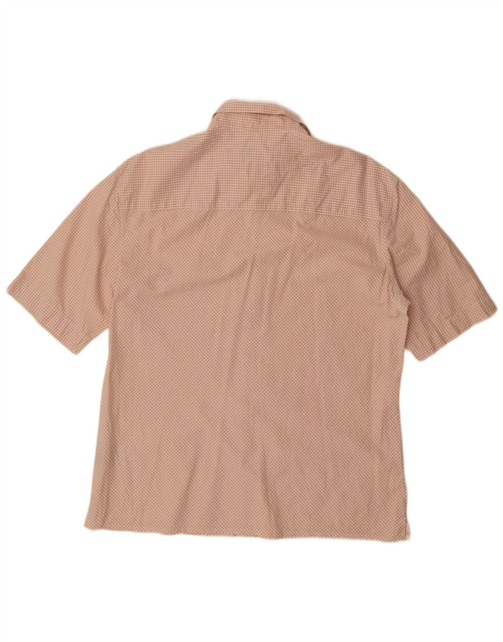 FRENCH CONNECTION Herren-Kurzarmhemd, groß, beige Gingham-Baumwolle