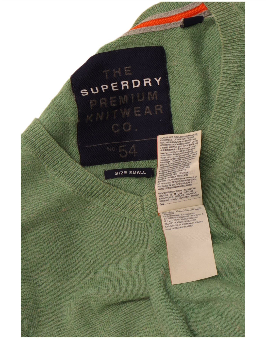 Superdry Herren-Pullover mit V-Ausschnitt, Größe S, grüne Baumwolle