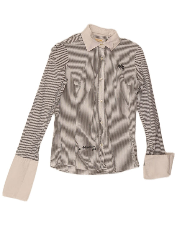 La Martina Damen formelles Hemd UK 10 Small Grey Pinstripe