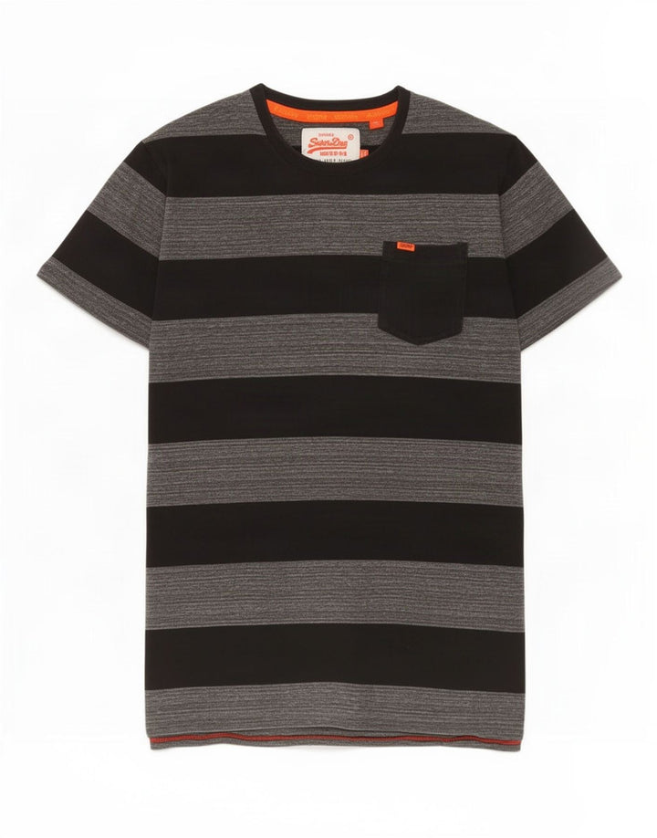 Superdry Herren T-Shirt-Oberteil aus mittelgrauer, gestreifter Baumwolle