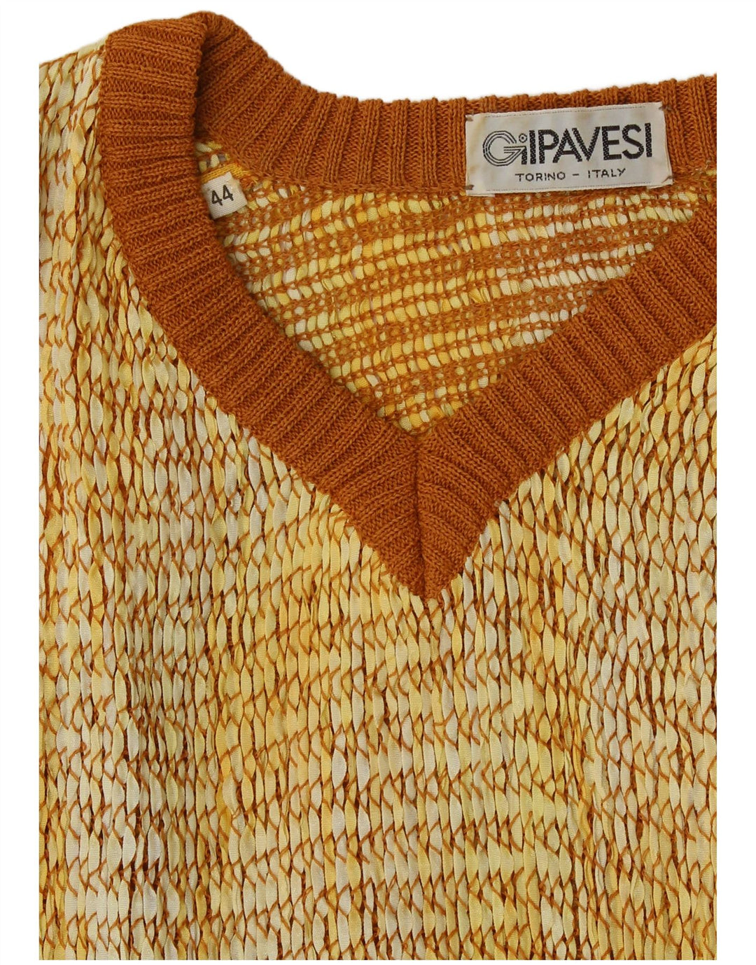 Vintage Damen Kurzarm V-Ausschnitt Pullover Pullover IT 44 Mittelgelb