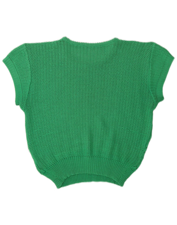 Vintage Damen Crop See Through U-Boot-Ausschnitt Pullover Pullover UK 14 Mittelgrün
