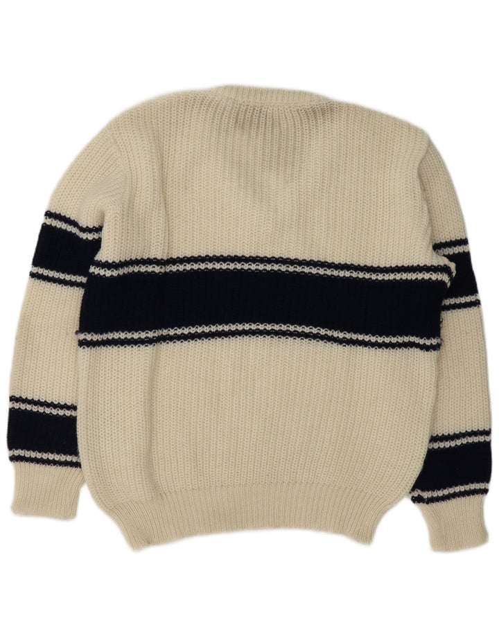 Vintage Herren-Pullover mit V-Ausschnitt, groß, weiß, Farbblock