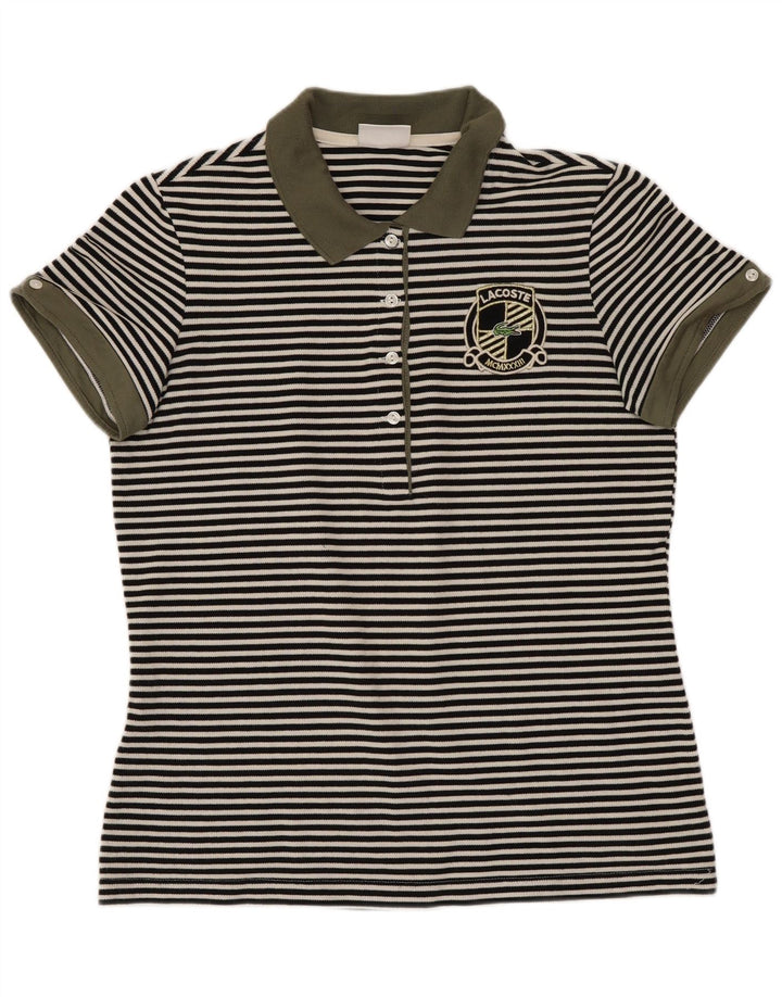Lacoste Damen-Poloshirt, Größe 42, groß, schwarz gestreift, Baumwolle