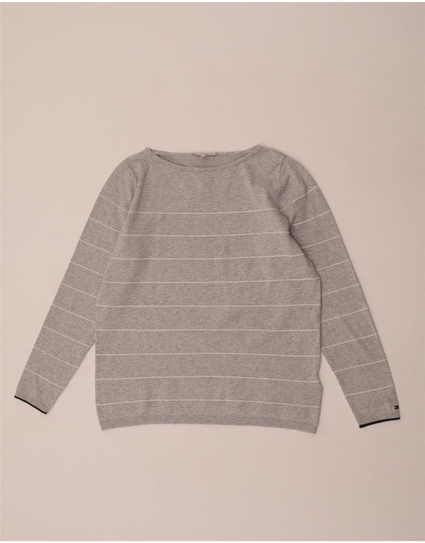 Tommy Hilfiger Damen-Pullover mit U-Boot-Ausschnitt, Gr. 12, Mittelgrau gestreift