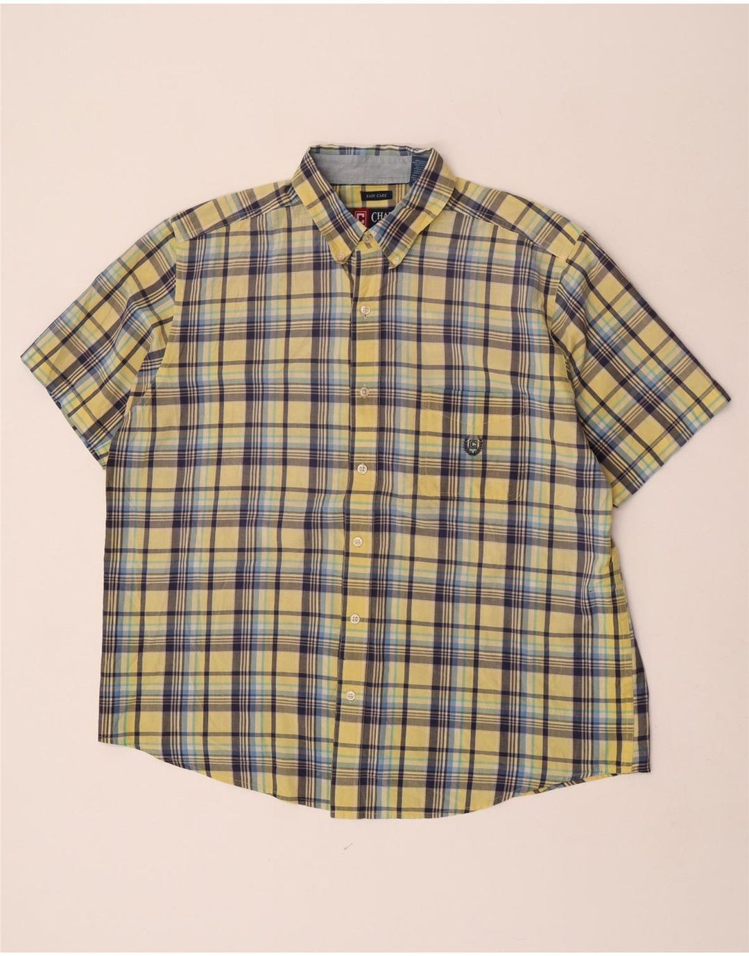 Chaps Herren-Kurzarmhemd XL, gelb kariert, Baumwolle