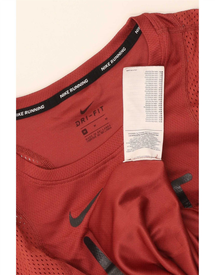 Nike Damen Dri Fit Running Graphic T-Shirt Top UK 12 Mittelrotes Polyester