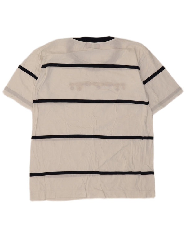 Vintage Damen Grafik T-Shirt Top UK 10 Small Weiß gestreift