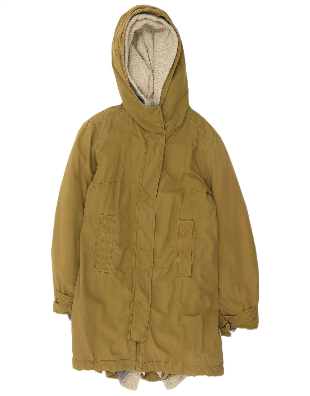 Vintage Damen Sherpa Parka Jacke mit Kapuze EU 40 Medium Khaki Baumwolle