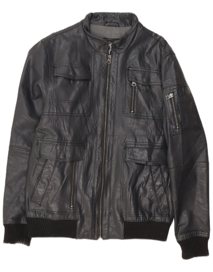 XDYE Herren Bomber-Lederjacke UK 42 XL Schwarzes Leder
