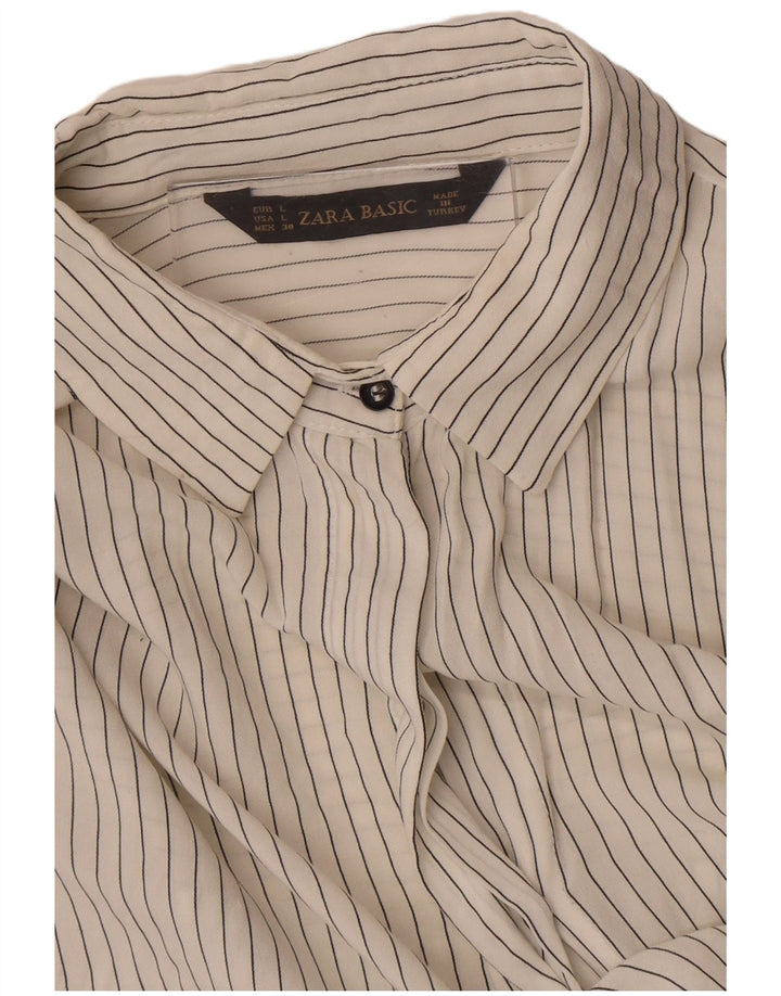 Durchsichtiges Pullover-Shirt für Damen von Zara, Gr. 16, groß, cremefarben gestreift