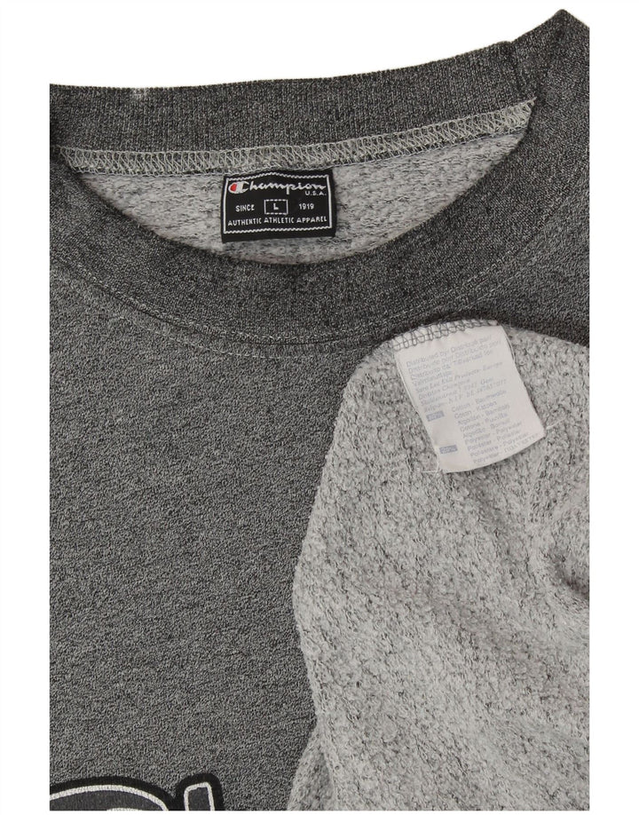 CHAMPION Mens Graphic Sweatshirt Jumper Large Grey Cotton