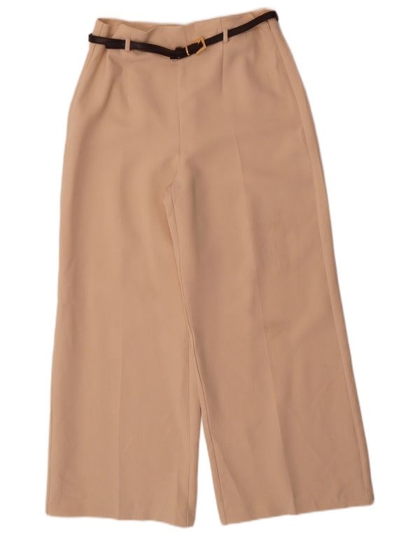 Zara Damen-Hose mit weitem Bein, kurz geschnitten, Größe S, W26, L25, Beige, Polyester