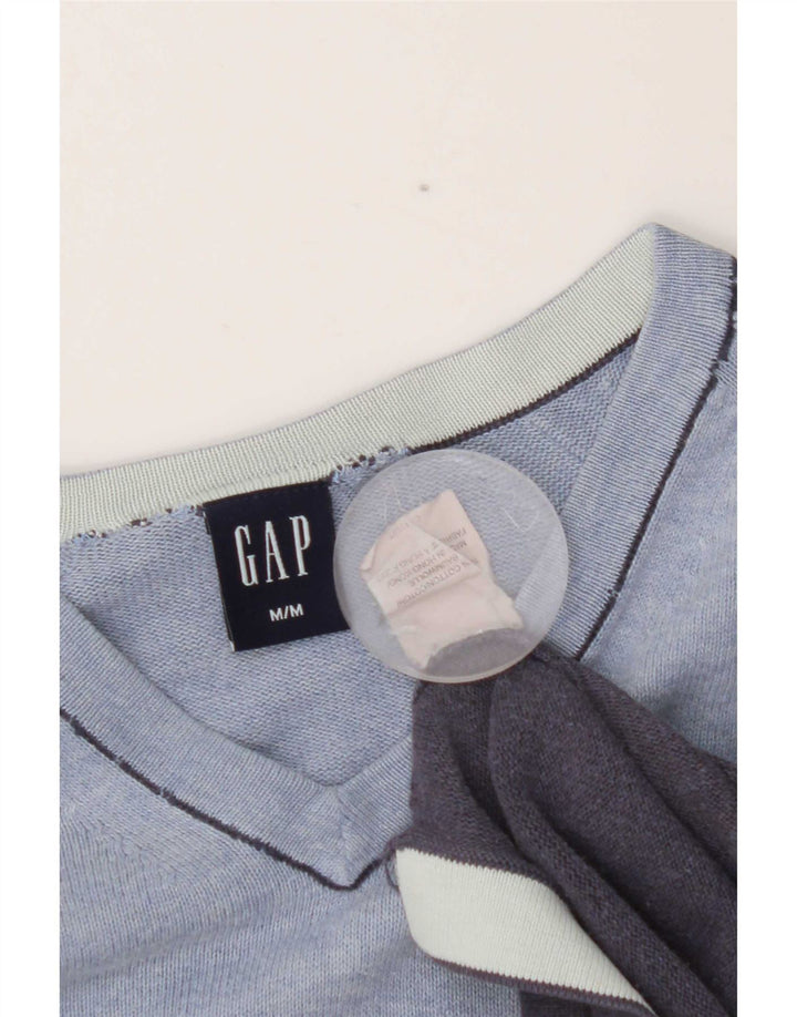 Gap Herren-Pullover mit V-Ausschnitt aus mittelblauer Colourblock-Baumwolle