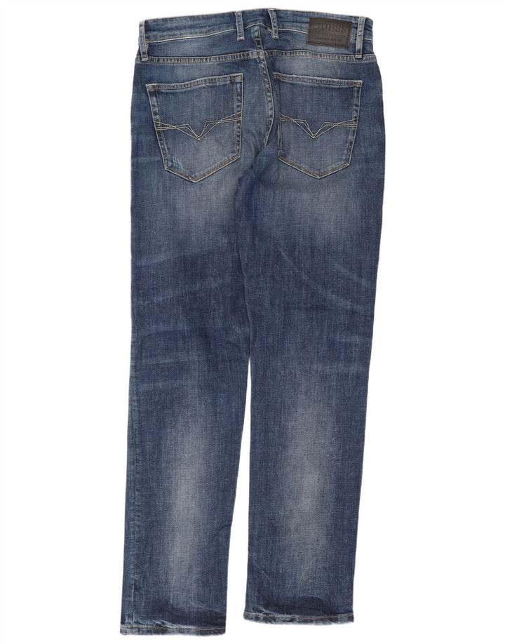 Guess Herren Distressed Slim Straight Jeans W33 L32 Blau
