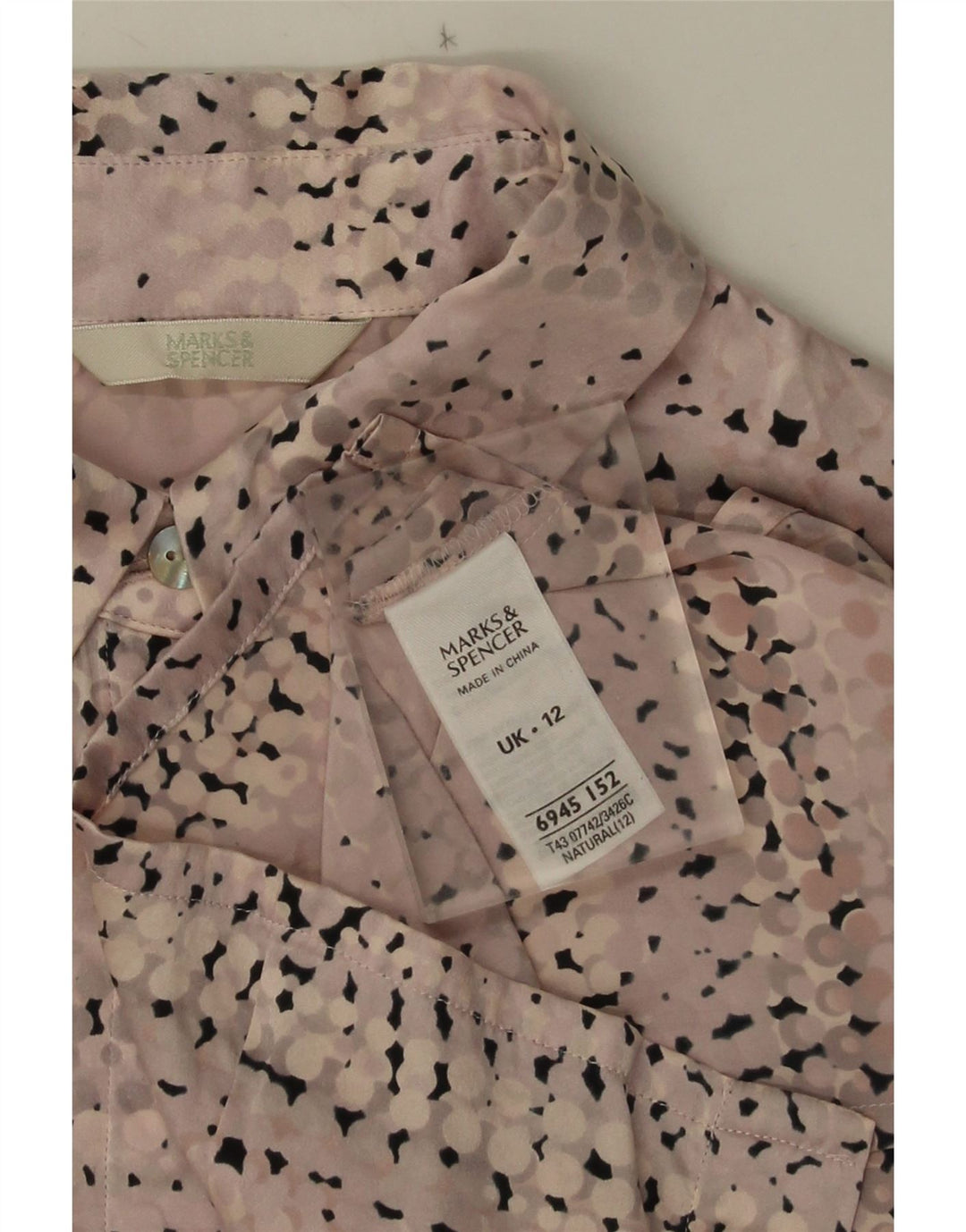 Marks & Spencer Damen-Hemdbluse, UK 12, Mittelrosa gefleckte Seide