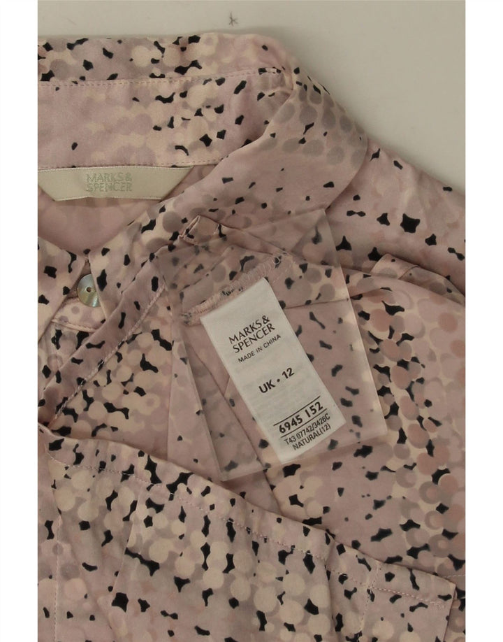 Marks & Spencer Damen-Hemdbluse, UK 12, Mittelrosa gefleckte Seide