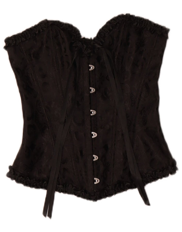 Vintage Damen Korsett Top UK 8 Small Schwarz Floral Polyester