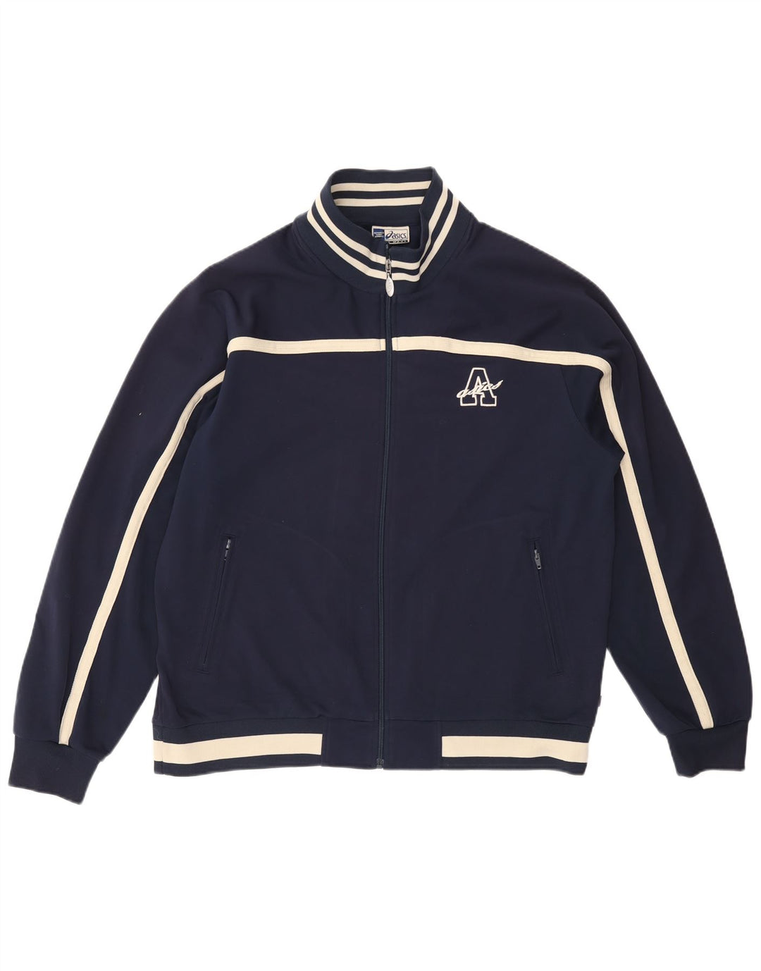 ASICS Herren-Trainingsanzug-Top-Jacke XL, Marineblau, Farbblock-Polyester