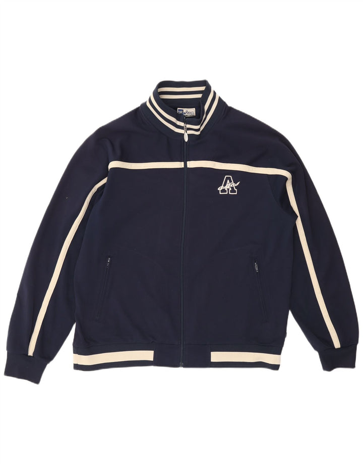 ASICS Herren-Trainingsanzug-Top-Jacke XL, Marineblau, Farbblock-Polyester