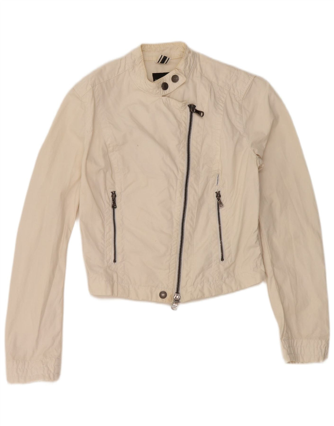CALVIN KLEIN JEANS Womens Crop Bomber Jacket UK 16 Large White Cotton