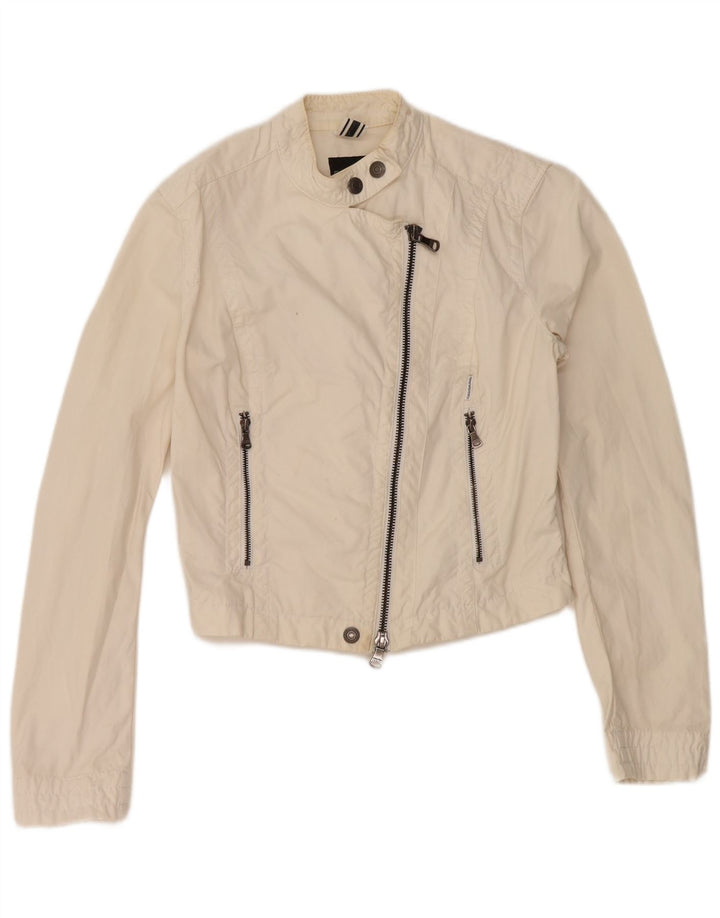 CALVIN KLEIN JEANS Womens Crop Bomber Jacket UK 16 Large White Cotton