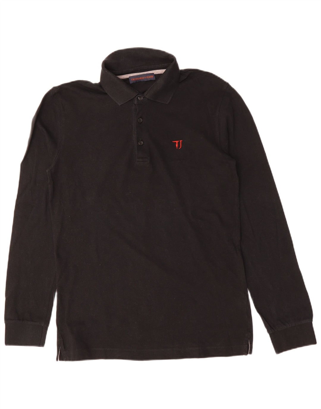 TRUSSARDI JEANS Herren-Langarm-Poloshirt aus mittelschwarzer Baumwolle