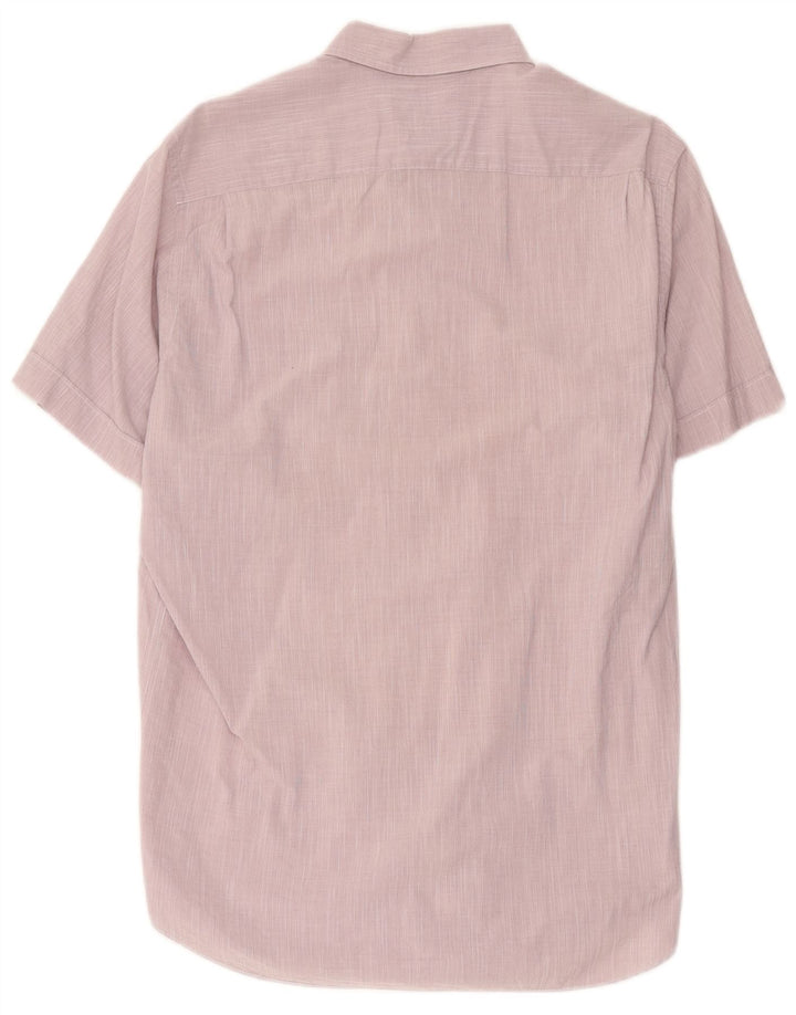 Massimo Dutti Herren-Kurzarmhemd aus mittelrosa Nadelstreifen-Baumwolle