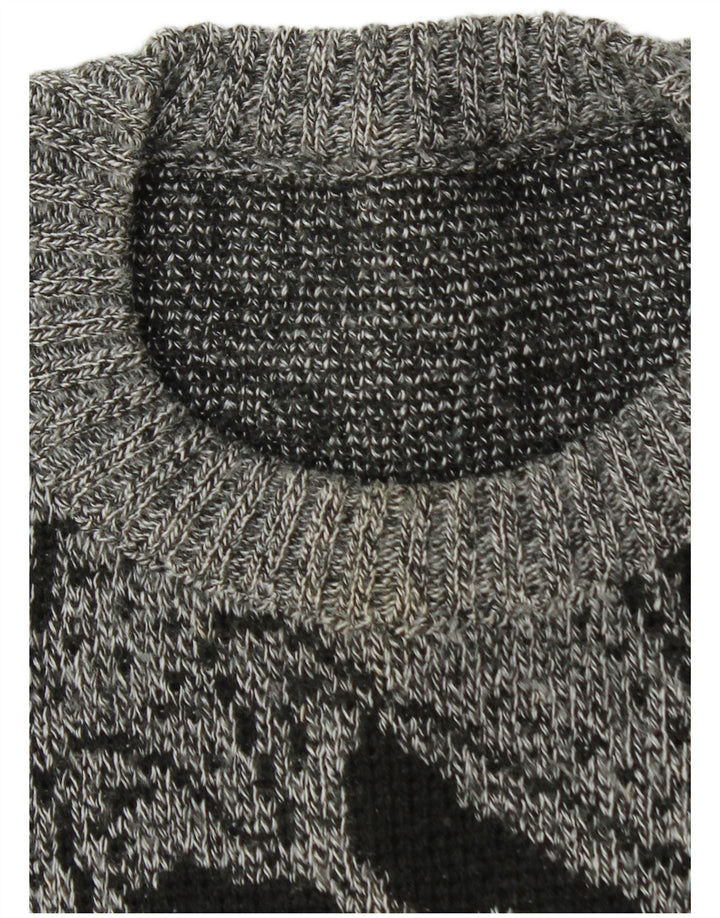 Vintage Herren Pullover mit Rundhalsausschnitt, groß, grau, geometrisch